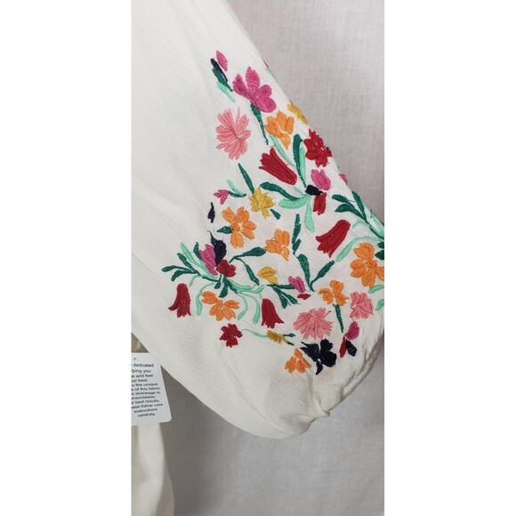 Roaman's Blouse Womens 32W White Embroidered Floral Boho Peasant Tunic Rayon Top - Picture 4 of 11
